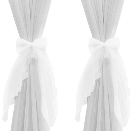 2 Pcs Bowknot Curtain Tiebacks Sweet Lace Curtain Holdbacks Buckles for Home Decorative (White)