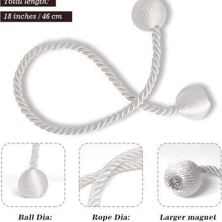 Magnetic Curtain Tiebacks White 2pcs, Curtain Tiebacks Buckles Holdbacks Holders Hooks Clip for Home Bedroom Office Decorative Curtain