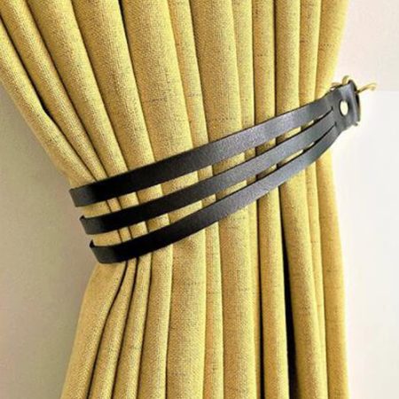 Leather Curtain Tiebacks , 2 Pcs Curtain Tiebacks,Leather Curtain Rod Holder,Thicken Curtain Tieback Ropes,Decorative Curtain Tie,Curtain Buckle Decorative (Black)