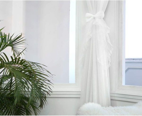 2 Pcs Bowknot Curtain Tiebacks Sweet Lace Curtain Holdbacks Buckles for Home Decorative (White)