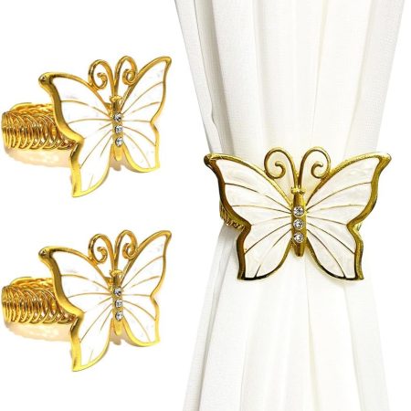 Lovely Butterfly Curtain Tie Backs Metal Curtain Buckle 2Pcs Gold Curtain Tiebacks Decorative Drape,Drapery Holdbacks Curtain Straps No Tools Required Install