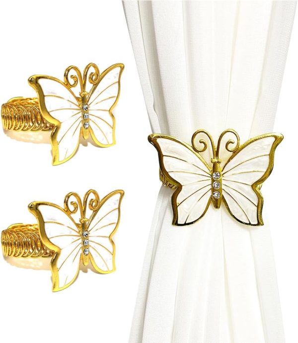 Lovely Butterfly Curtain Tie Backs Metal Curtain Buckle  2Pcs Gold Curtain Tiebacks Decorative Drape,Drapery Holdbacks Curtain Straps No Tools Required Install