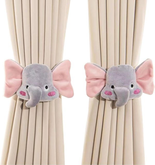 2pcs Curtain Ties Flower Curtain Buckles, Children's Room Curtain Ties, Curtain Accessories,Cute Flower Curtain Ties Decorative Rope for Bedroom Window Treatment (Elephant)