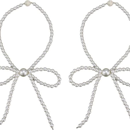 2PCS Pearl Curtain Tiebacks,Bows Magnetic Curtain Tiebacks Elegant Curtain Tiebacks Buckles Holdbacks Pearl Curtain Ties Decorative Rope for Home Bedroom Office Decorative Curtain