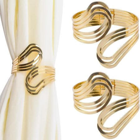Golden Style Curtain Tiebacks, 2Pcs Metal Creative Curtain Rope Buckles Decorative Curtain Tiebacks Spring Drape Holder Clip for Home Decor