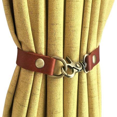 Decoration Creative Curtains Buckle Leather Curtain Ties Curtain Strap Brown Curtain Holdbacks 2Pcs for Office Living Room Curtain Buckle Decorative (Red Brown)