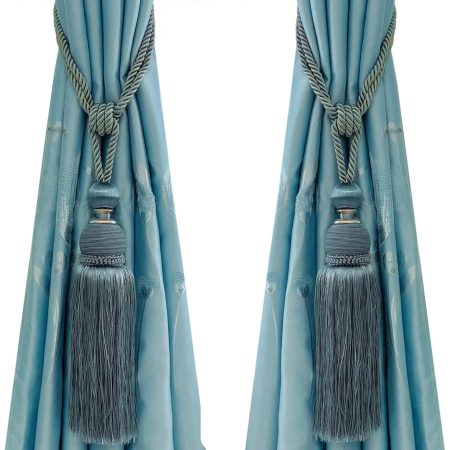 Selling Wonderful Curtain Holdbacks Curtains Tiebacks Home Decorative Braided Buckle Fastener Accessories Window Drapery Ball Tassels Tiebacks, Set of 2 (Gray Blue)