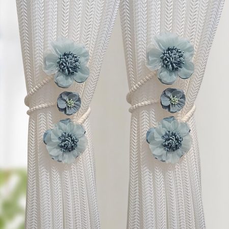 2 Packs Flower Curtain Buckle,Handmade Artificial Flower Curtain Holdbacks Clips,Flexible Curtain Tiebacks Clips Elegant Decorative for Living Room Bedroom