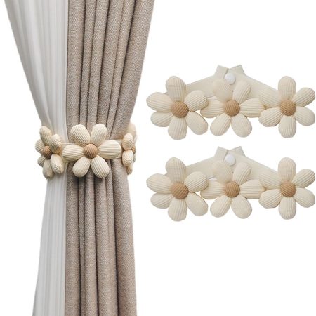 2pcs Curtain Ties Flower Curtain Buckles, Curtain Holdbacks,Curtain Clips,Japanese Curtain Ties, Cute Flower Curtain Ties Decorative Rope for Bedroom Window Treatment 