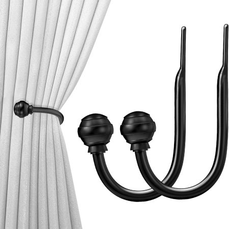 Curtain Holdbacks Black 2pcs, Curtain Tiebacks Wall Mounted Curtain Hooks Holders for Drapes