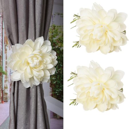 2pcs Flower Curtain Buckles - Decorative Contemporary Style Curtain Ties with Large Flower Designs, Adjustable Length for Indoor and Outdoor