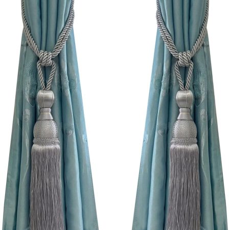 Selling Wonderful Curtain Holdbacks Curtains Tiebacks Home Decorative Braided Buckle Fastener Accessories Window Drapery Ball Tassels Tiebacks, Set of 2 (Silver Grey)