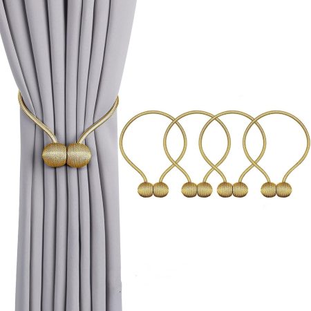 Strong Magnetic Curtain Tiebacks Decorative Curtain Holdbacks Holders Woven Curtain Ties Buckles Ropes for Drapes Window (Gold,4pcs)