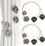 Curtain Tiebacks Clips, 2pcs Flower Curtain Buckles, Tie Backs for Curtains, Decorative Contemporary Style Curtain Ties with Large Flower Designs, Curtain Ties for Indoor and Outdoor (Gray)