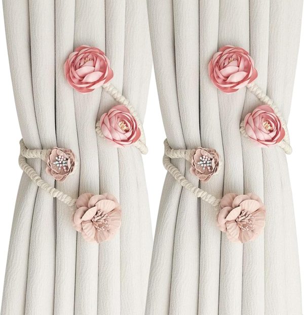 Boho Flower Curtain tie Backs Handmade Curtains tiebacks Curtain Holder Tie Backs for Curtains Braided,Cute Flower Curtain Ties Decorative Rope for Bedroom Window Treatment