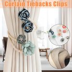 Curtain Tiebacks Clips, 2pcs Flower Curtain Buckles, Tie Backs for Curtains, Decorative Contemporary Style Curtain Ties with Large Flower Designs, Curtain Ties for Indoor and Outdoor (Gray)
