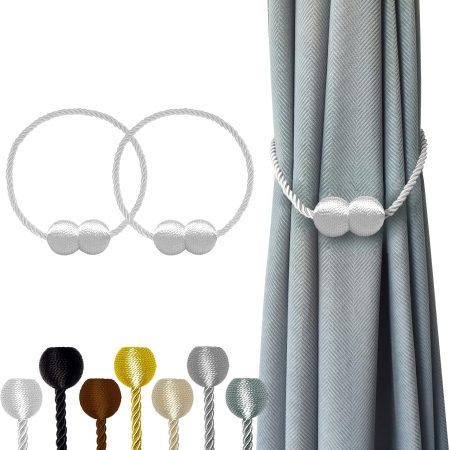 Magnetic Curtain Tiebacks White 2pcs, Curtain Tiebacks Buckles Holdbacks Holders Hooks Clip for Home Bedroom Office Decorative Curtain