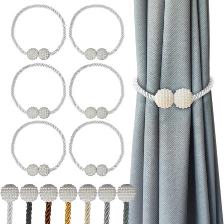 Magnetic Curtain Tiebacks White 6 Pack, Curtain Tiebacks Buckles Holdbacks Holders Hooks Clip for Home Bedroom Office Decorative Thick or Thin Curtain