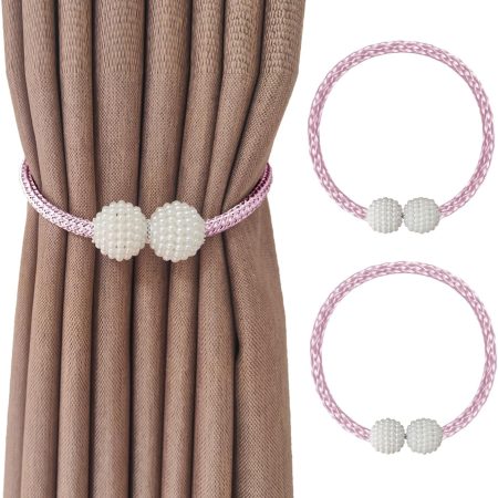 2 Curtain Tiebacks Holdbacks Magnetic Buckle Woven Tie Hold Back Clips Rope Holder Tieback Holdback Curtains Decoration Pearl