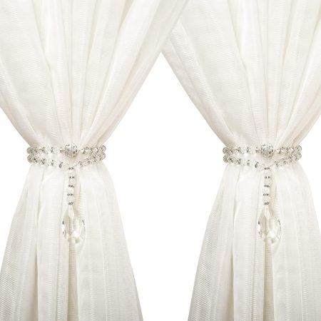 1 Pair of Luxury Crystal Beaded Magnetic Curtain Tieback and Holdback Curtain Clips Curtain Buckle Curtain Holder Curtain Holdbacks for Drapes,Crystal