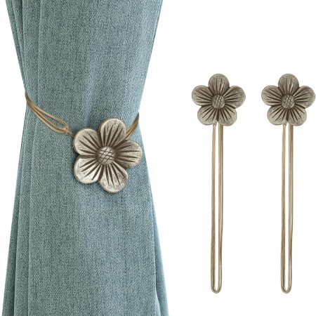 Magnetic Curtain Tie, 1 Pair Vintage Resin Flower Curtain Drapery Holdback Window Curtain Decorative Buckle Holder for Home Cafe Balcony - Coffee